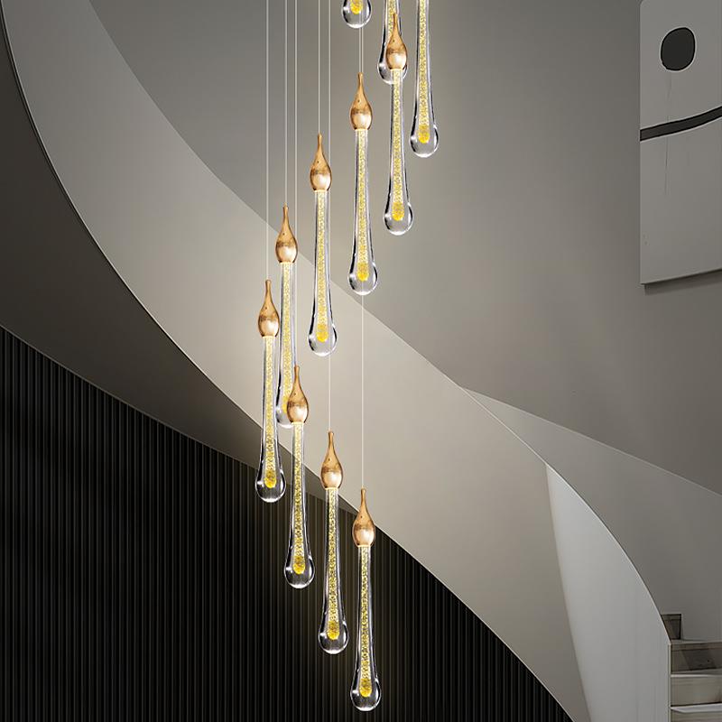 旋转复式楼梯吊灯2025年新款挑空楼梯间长吊灯轻奢loft公寓水晶灯