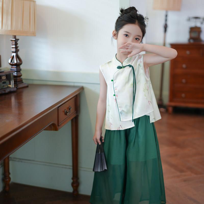 0769224女童夏季汉服套装裙2026小女孩中国风改良旗袍上衣两件套