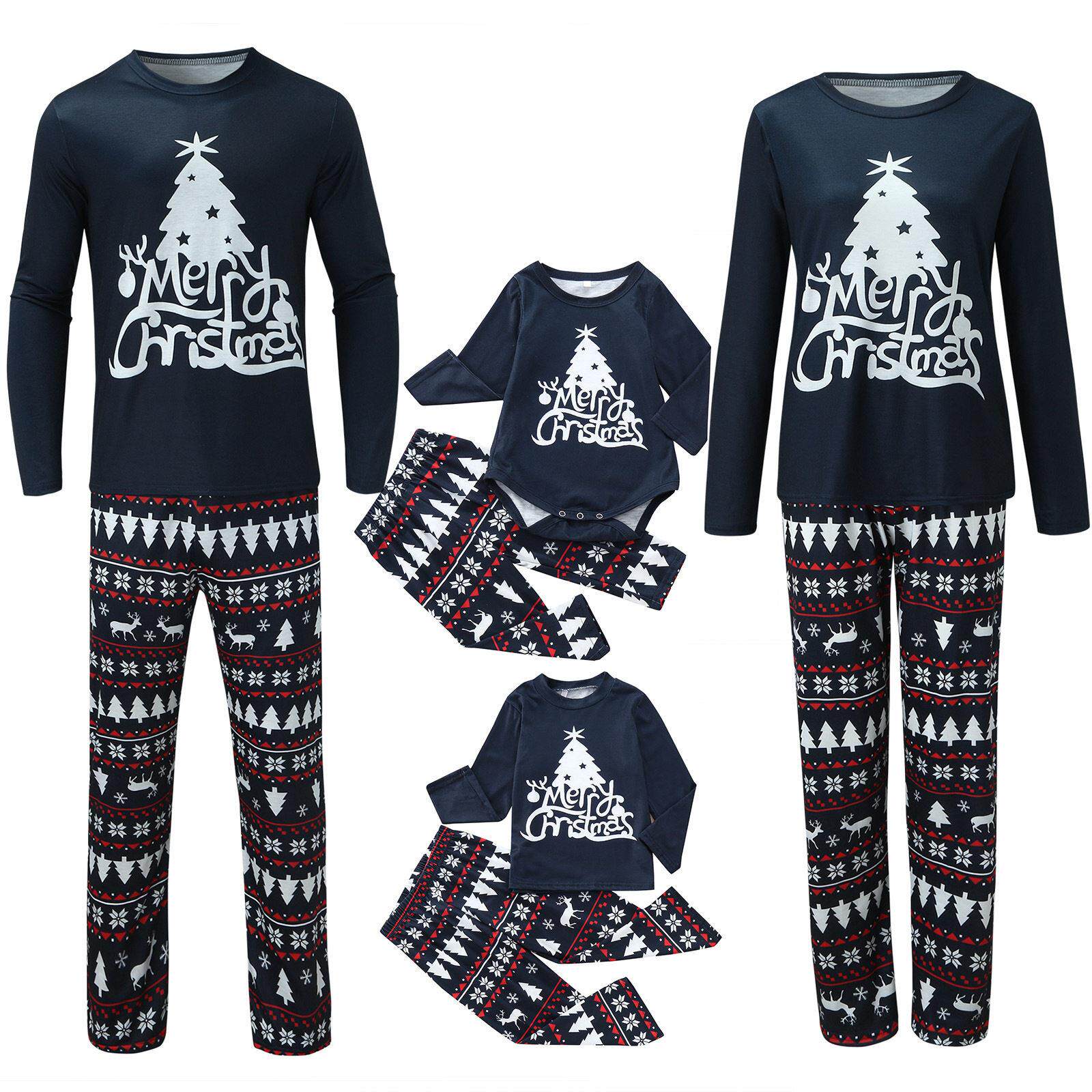 Merry Christmas pajamas family set Xmas Reindeer Striped