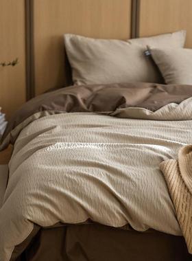 全棉水棉波纹提花四件FXB-6321套纯棉宅纱寂风床单被套单双床人洗