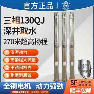 大元 20方大流量高扬程 130QJ三相抗沙农用养殖不锈钢深井潜水泵10