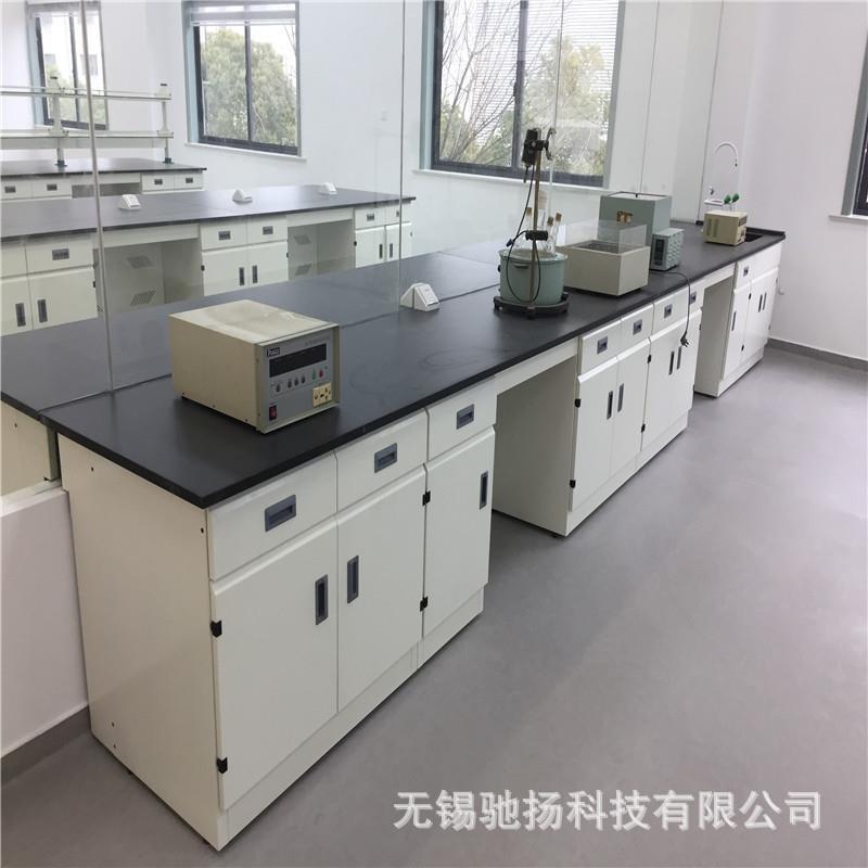 高校全钢实验台黑色台面白色柜体试验台不锈钢合页拉手导轨