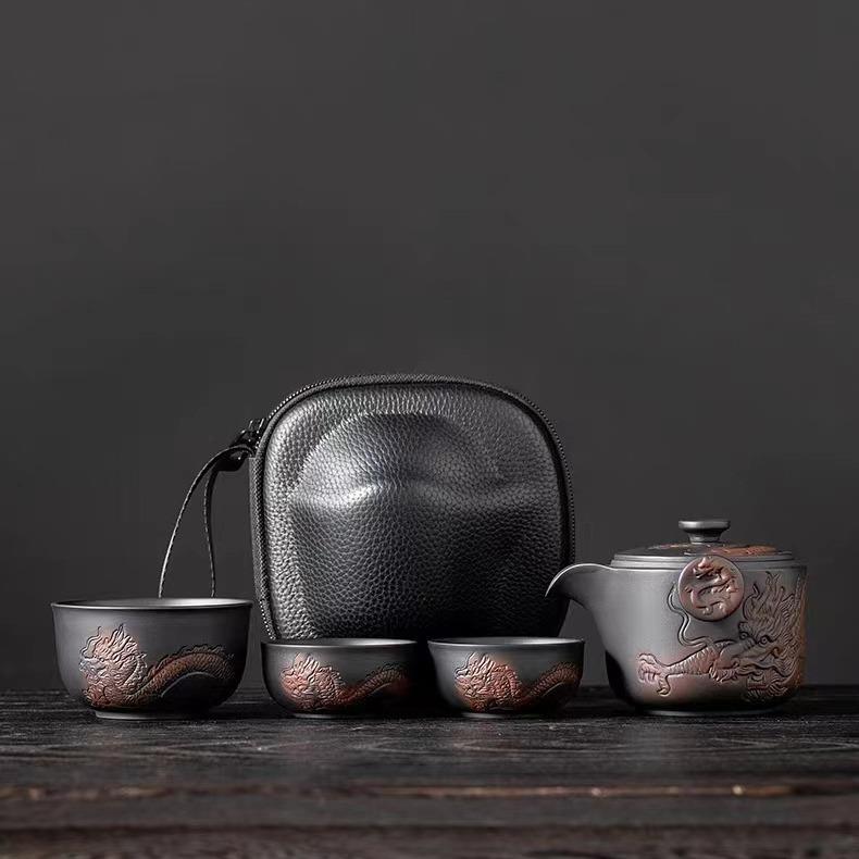 紫陶祥龙快客杯复古手抓壶单个主人泡茶杯轻简便携旅行茶具