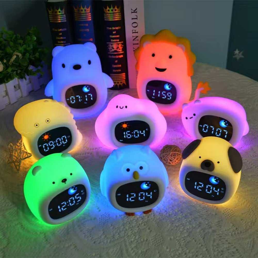 电子拍拍钟硅胶灯童睡眠小夜一体闹钟灯儿猫咪时钟训练学生智能