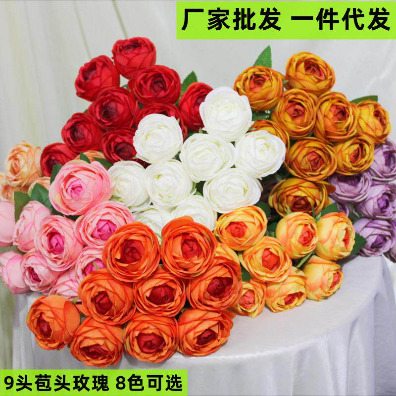 仿真把束苞头玫瑰假花大朵绢花婚庆道具花墙装饰客厅摆设路引插花