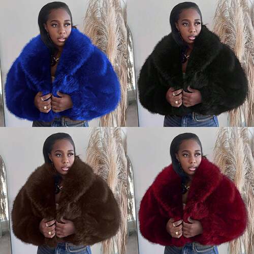 Women Color Faux Fur Jacket Coats Outerwear Casual