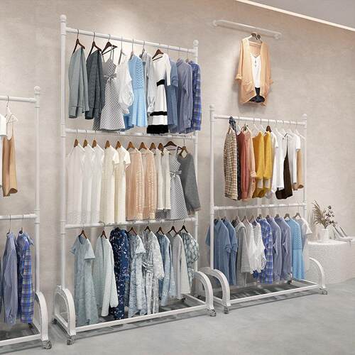服装店三层衣架展示架双杆童装男女装店货架升降架落地式婚纱架子