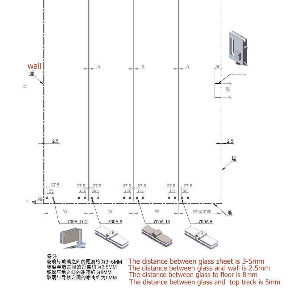 STZ700A-16不锈钢玻璃折叠门夹玻璃门配件门用五金