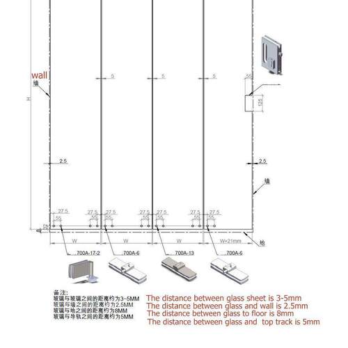 STZ700A-16不锈钢玻璃折叠门夹玻璃门配件门用五金