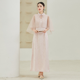 粉色旗袍女连衣裙设计感新中式夏季套装，裙女装改良禅意汉服仙
