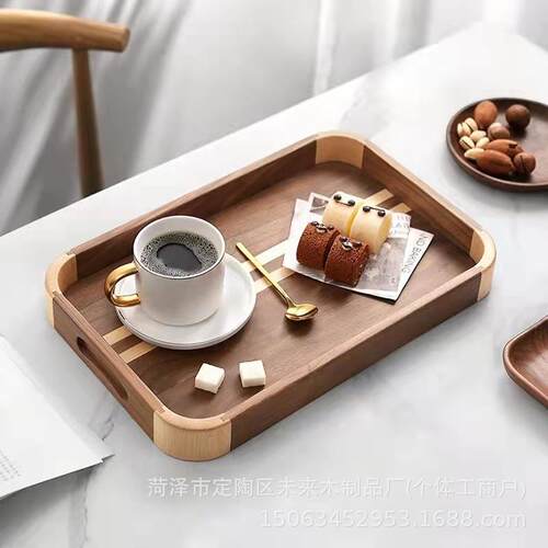 胡桃色实YOH木托盘黑质干几果盘下午茶点心盘家用客厅茶收纳茶托