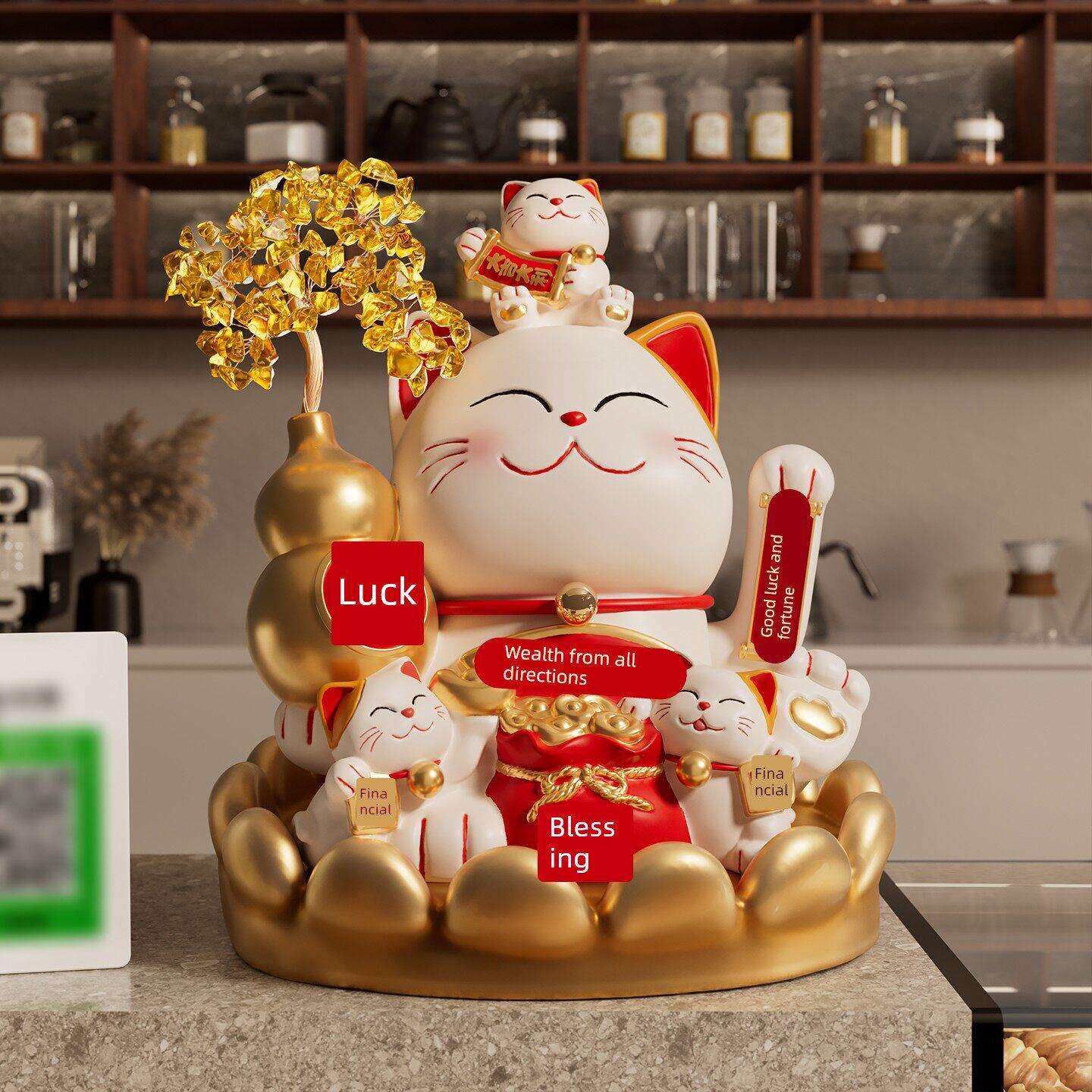 自八来财发财树招财EDH猫摆件方客厅店铺收银前台动招手礼新店开