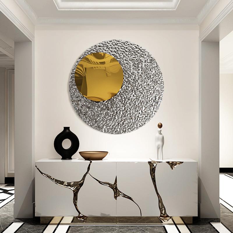 不锈钢镜面立体装饰画现代抽象水波纹圆形挂画酒店样板房装置画