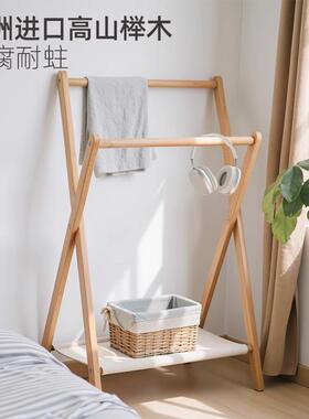 小床边晚上放衣服挂衣架卧室X648-120木懒人衣帽架折叠型实简易脏