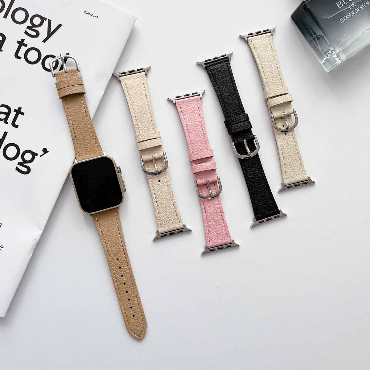 露沫斯适用苹果1-7手表荔枝纹皮弧型扣真皮表带Apple Watchse腕带