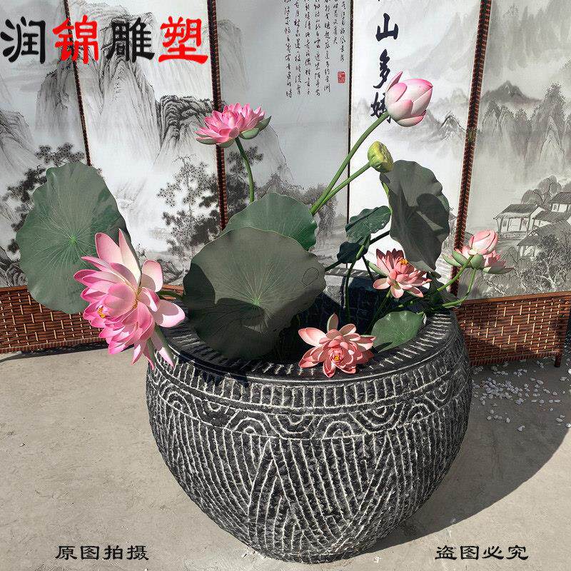 石雕鱼缸青石花盆彷古水缸纯手工石盆庭院石缸石头缸定做养鱼种花