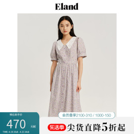 Eland衣恋连衣裙夏季泡泡袖娃娃领短袖连衣裙子女夏季