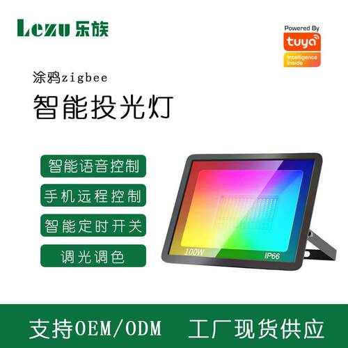 跨境涂鸦智能zigbee100W智能户外庭院RGBCW投光灯泛光灯