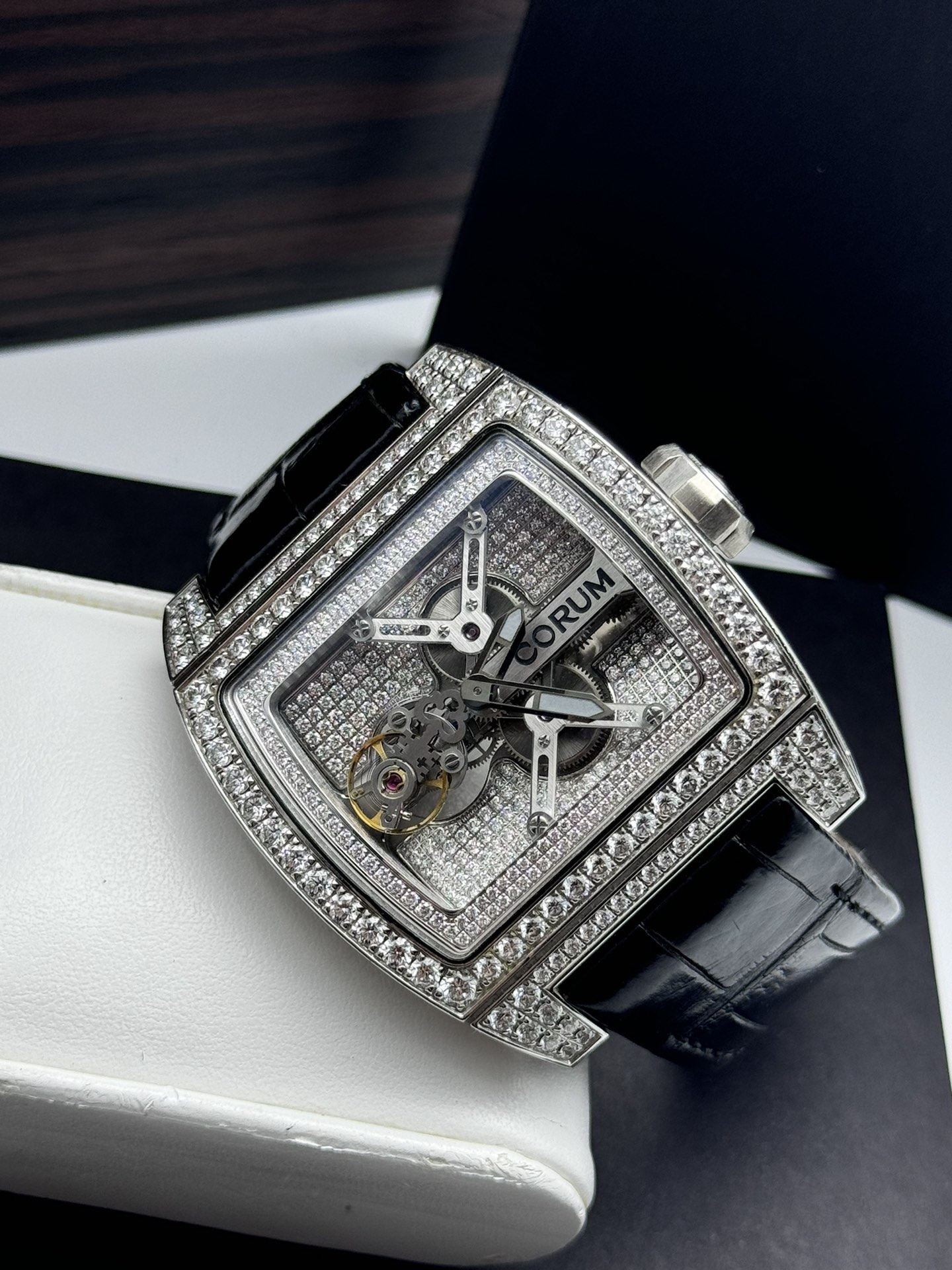 9.8新昆仑金桥陀飞轮手表男款白金原镶满钻手动机械表022.705.69