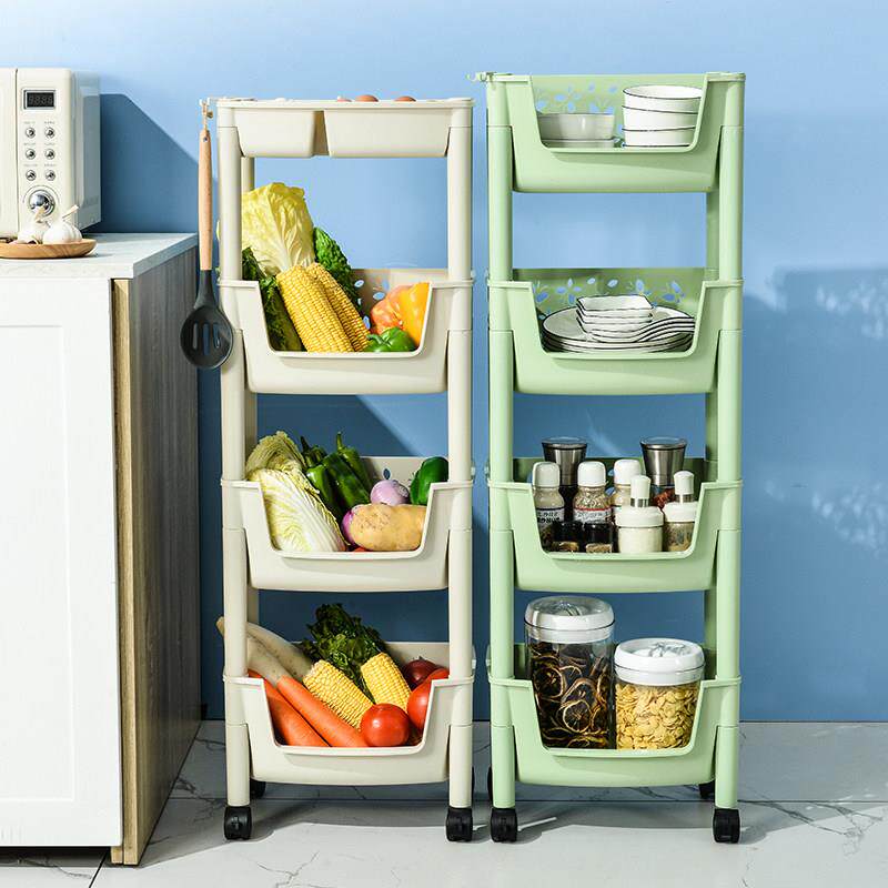 加厚蔬菜篮子收纳筐塑料厨房调料推车置物架落地多层收纳层架子家