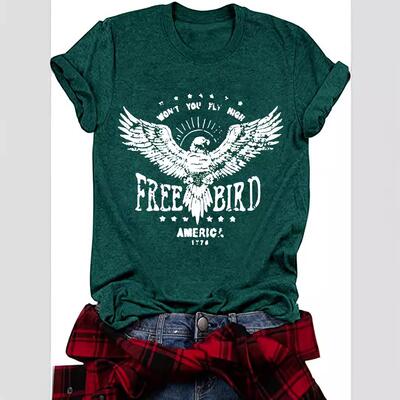 womens eagle print round neck tee casual crew neck tshirt