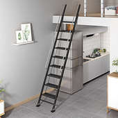 加厚铝合金折叠梯十步阁楼梯室内移动楼梯阳台伸缩梯加长扶手泓纳