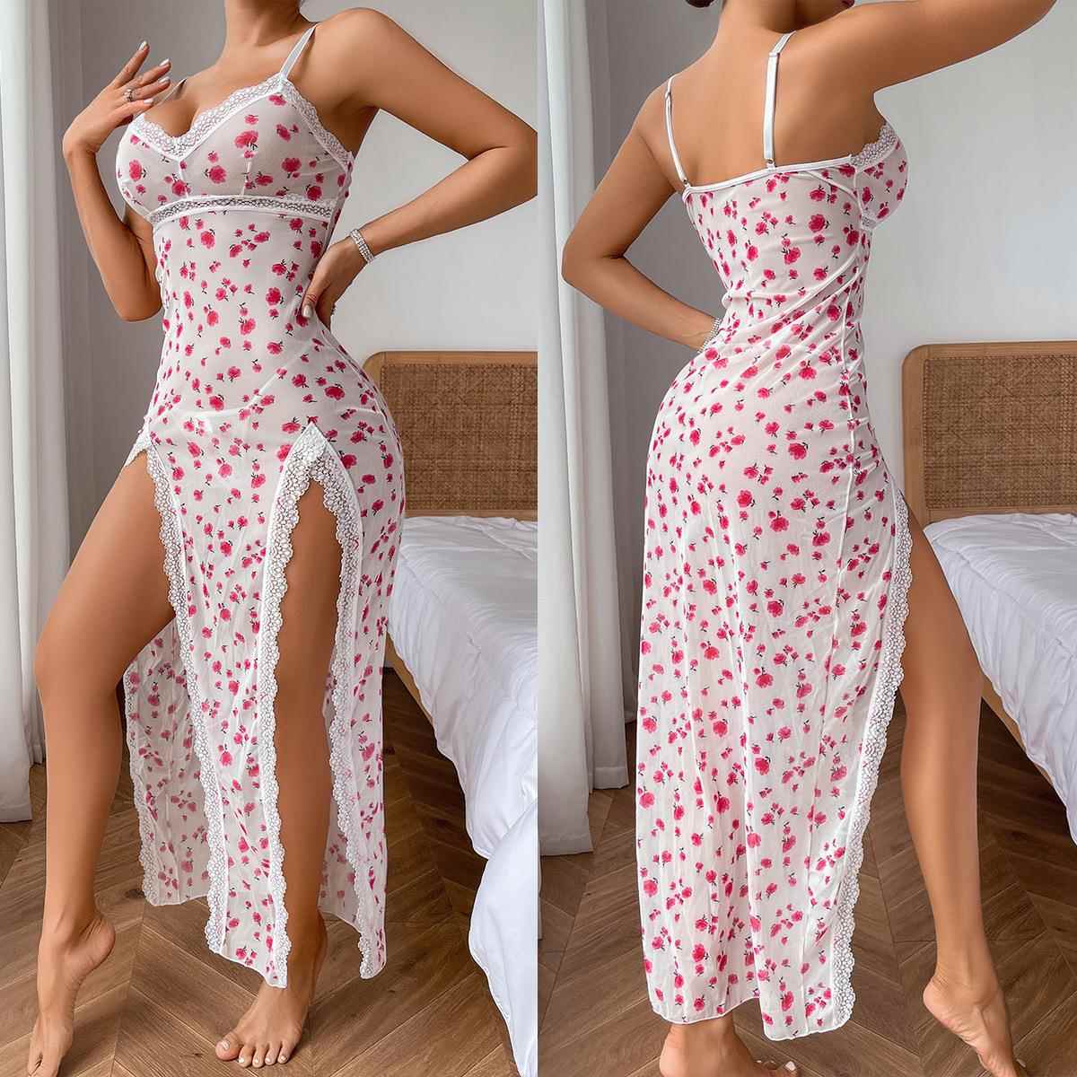 floral print women nightdress halter tight dress sexy