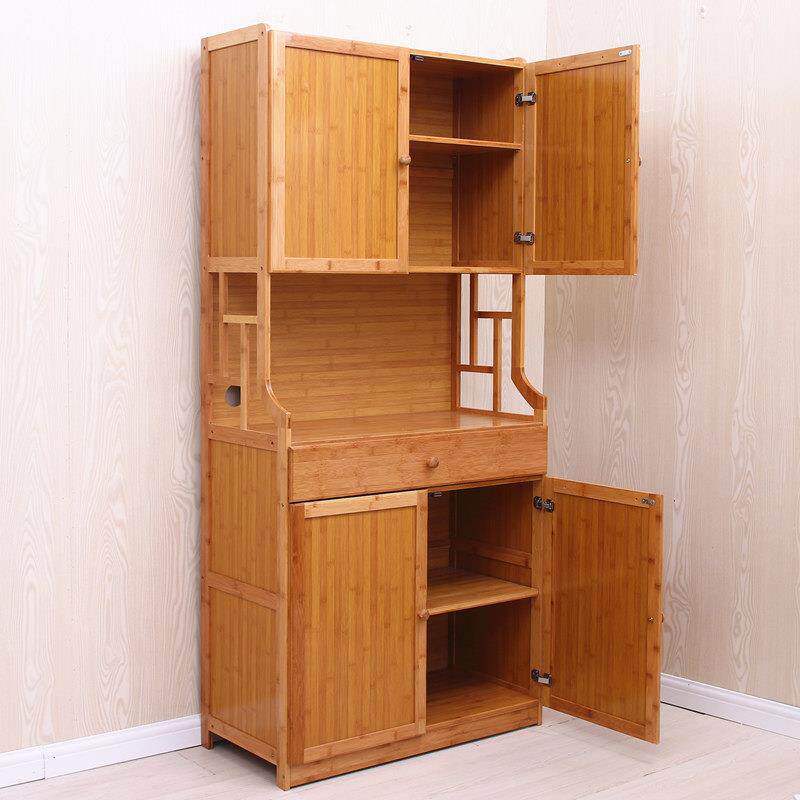 厨房柜子收纳柜实木碗盘柜中式微波炉落地楠竹抽屉式多层置物架