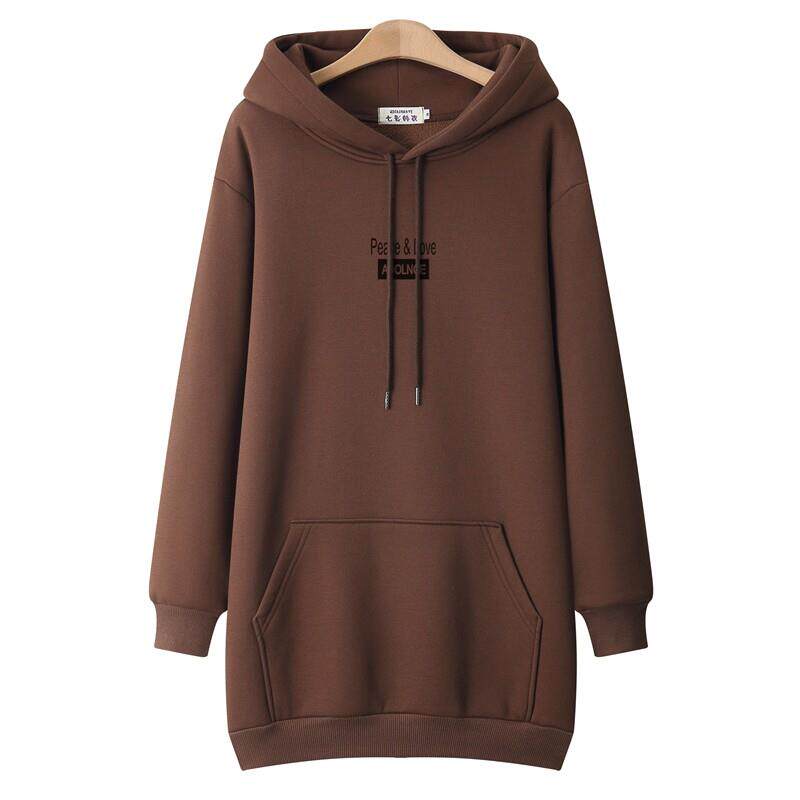 潮牌中长款连帽宽松卫衣女2024秋冬新款加绒加厚大码外套胖MM上衣