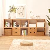 日式 樱桃木书架置物架落地定制自由组合格子柜儿童隔断收纳柜整墙