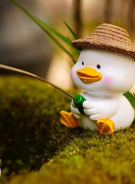 可爱小鸭子钓鱼水族箱假山流水古法鱼缸造景装饰花园盆栽景观摆件