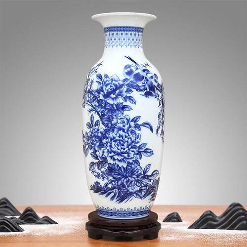 鸡毛掸子收纳瓶陶瓷器仿古青花瓷大花瓶摆件客厅富贵竹插花家居工