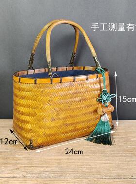 手工竹编包中式复古禅意茶服包竹篮子茶艺茶具收纳包女士手提包