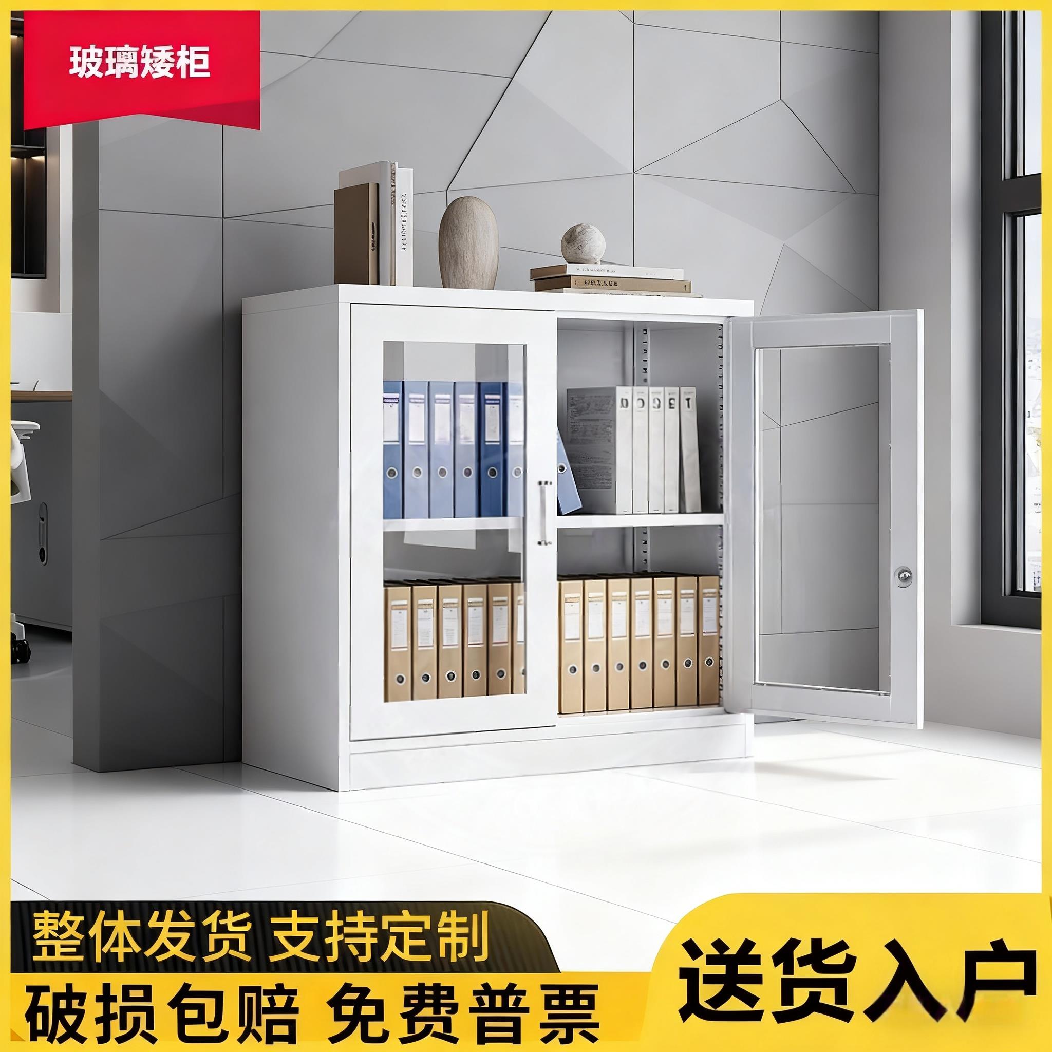 钢制办公铁皮柜A4文件柜家用收纳柜小矮柜带锁玻璃书柜资料档案柜