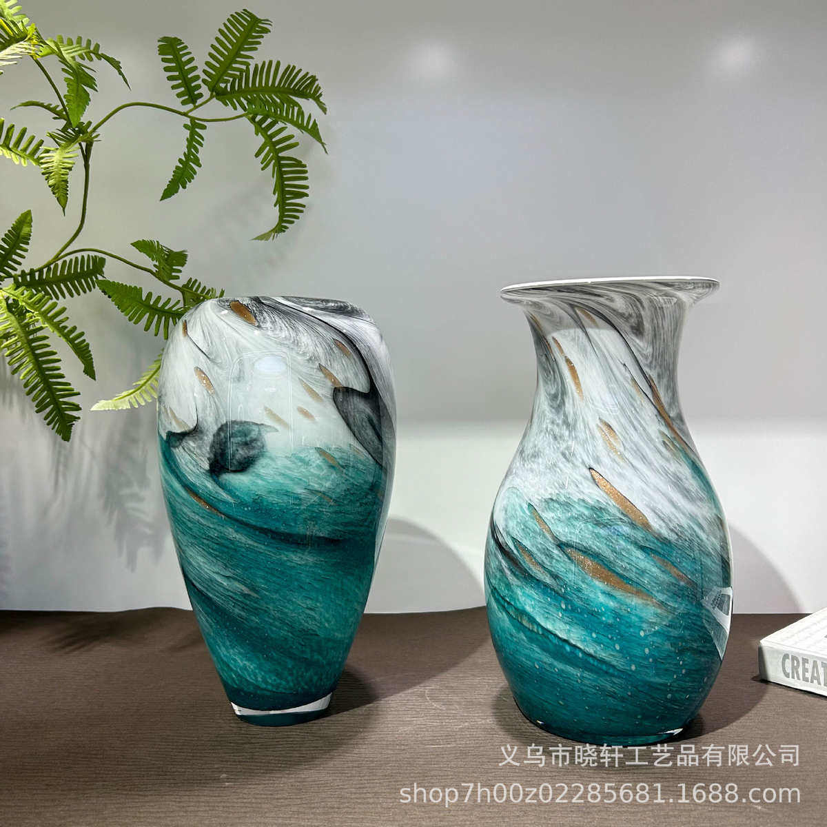 新中式水墨风手工琉璃花瓶客厅餐桌卧室电视柜高级感插花水培装饰,家居饰品,花瓶,淘宝优惠券,粉丝福利购,淘宝优惠卷