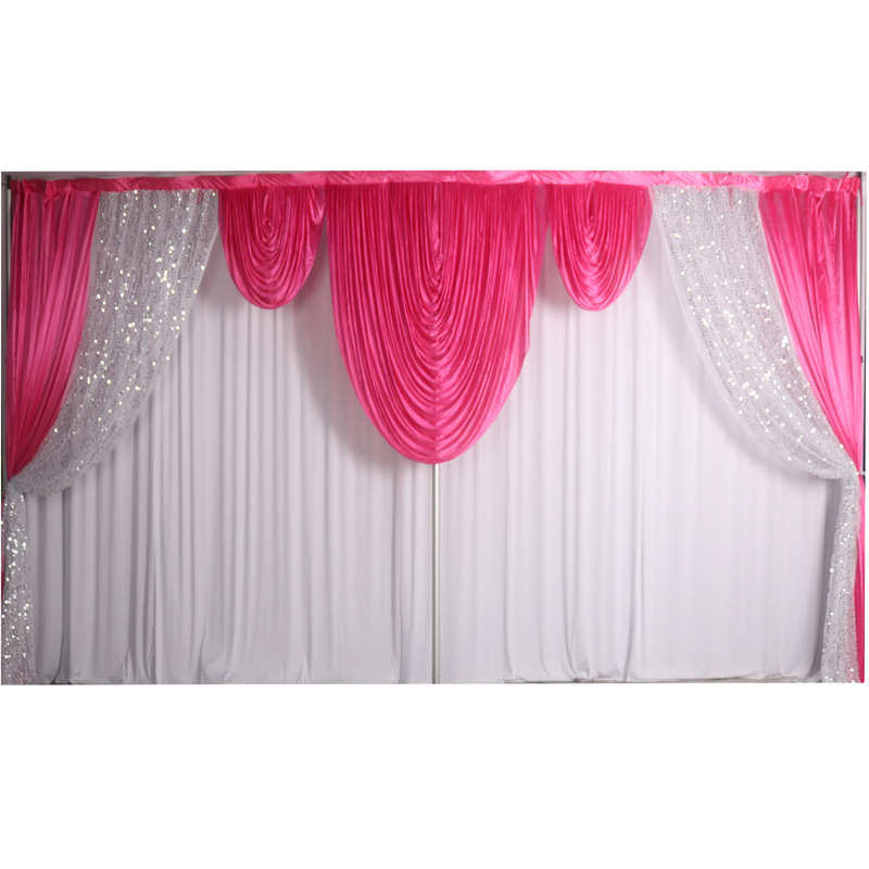 新款双层冰绸亮片纱幔婚礼舞台装饰布帷幔布背景布艺生日背景墙婚