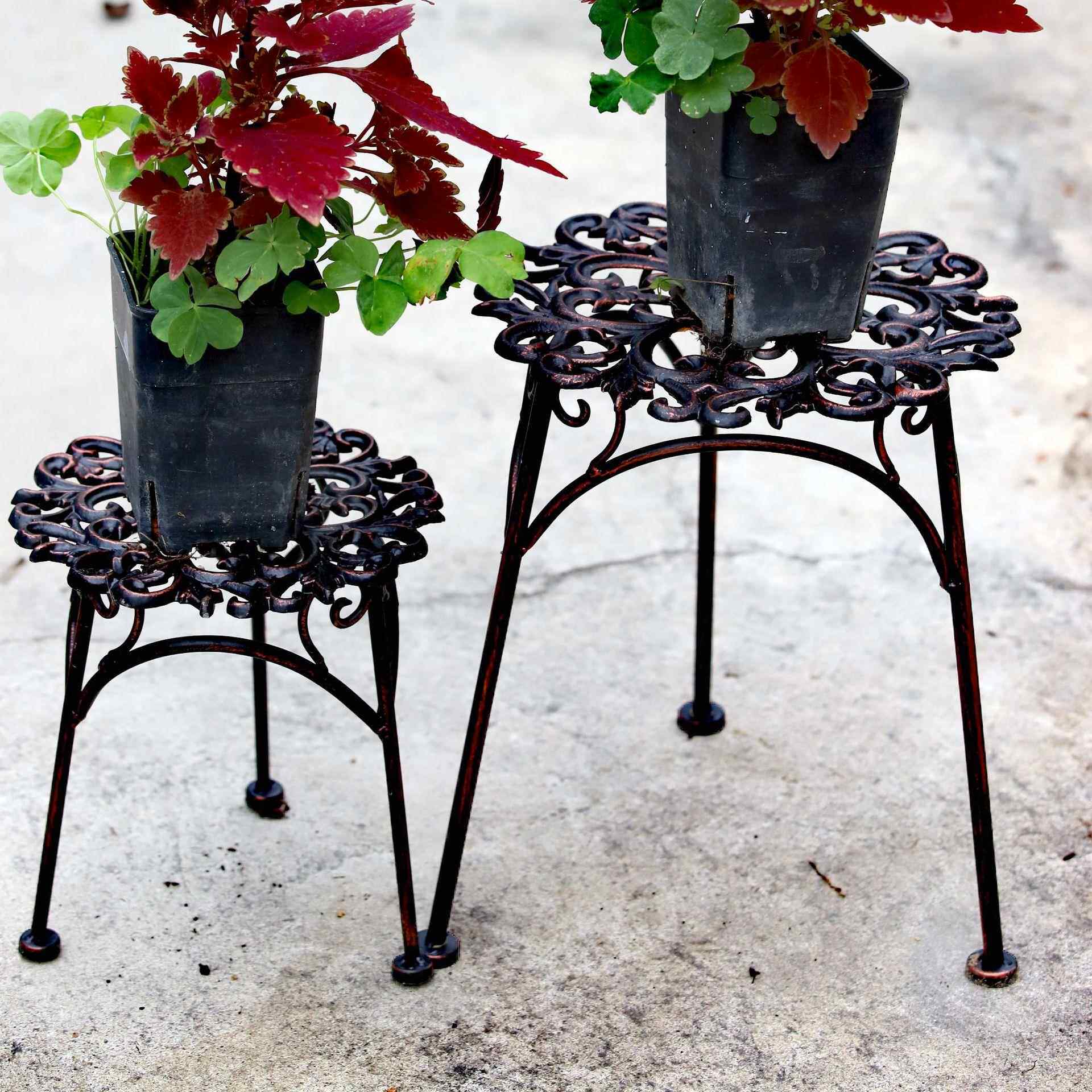 复古做旧铁花二件套盆栽凳架客厅艺花架子落地铸铁套二式组合阶梯