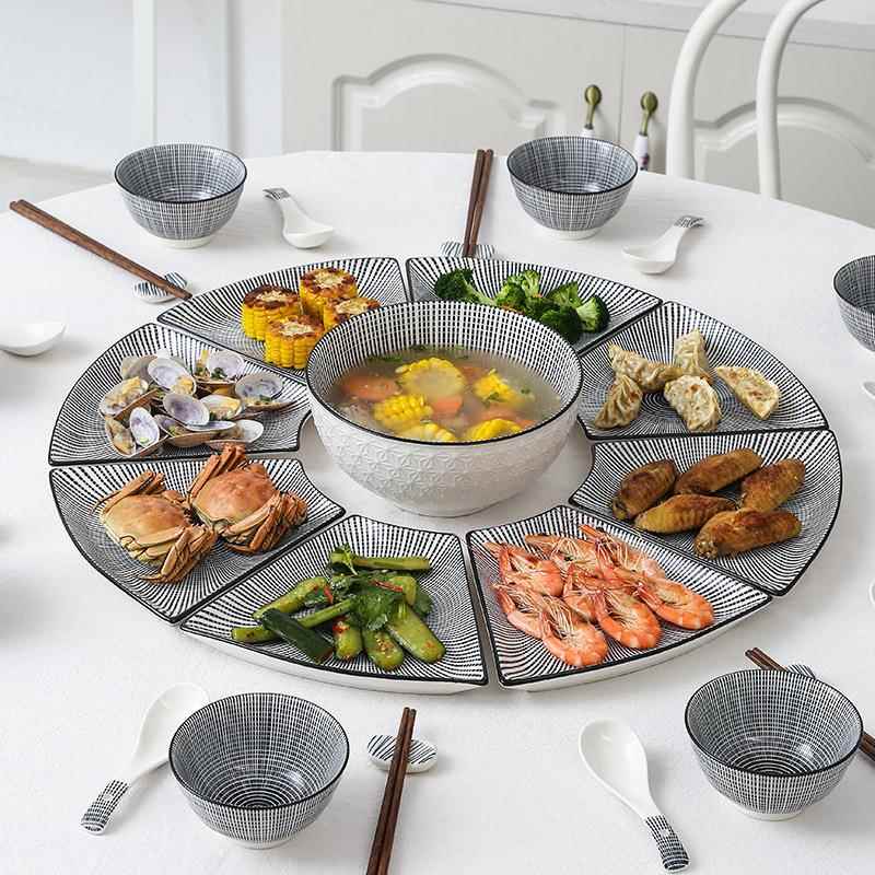 拼盘装网红套多彩OHL陶瓷釉下彩菜盘碟子大团用圆家盘聚餐摆套装