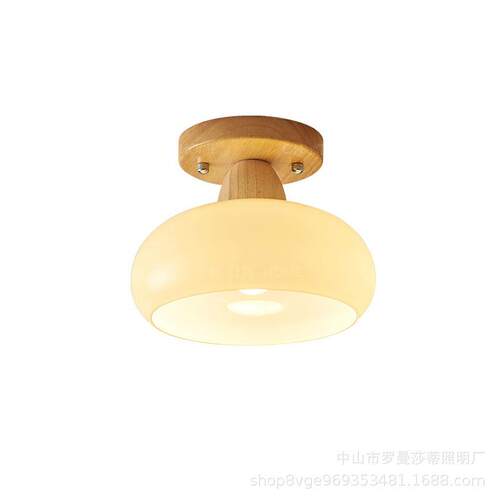 走廊灯过道灯原木风日式玄关吸顶灯中古复古入户衣帽间奶油阳台灯