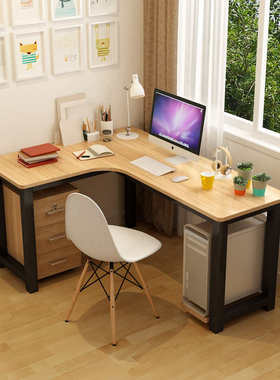 钢木转角电脑桌墙角拐角办公桌L型书桌台式家用儿童学习桌定制