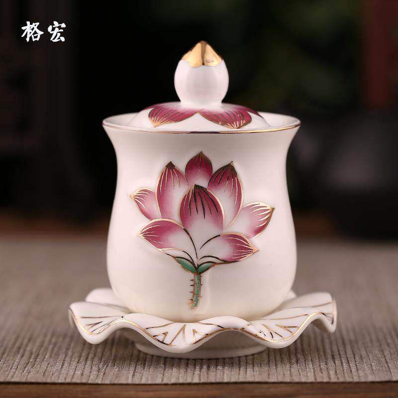 白佛前圣供水花杯杯瓶悲水供盘香炉圣杯具莲玉供描金花水水杯大水