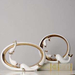 台面家 092居意摆设客厅酒玄关隔断个性 欧式 海豚陶柜瓷饰摆件创HT