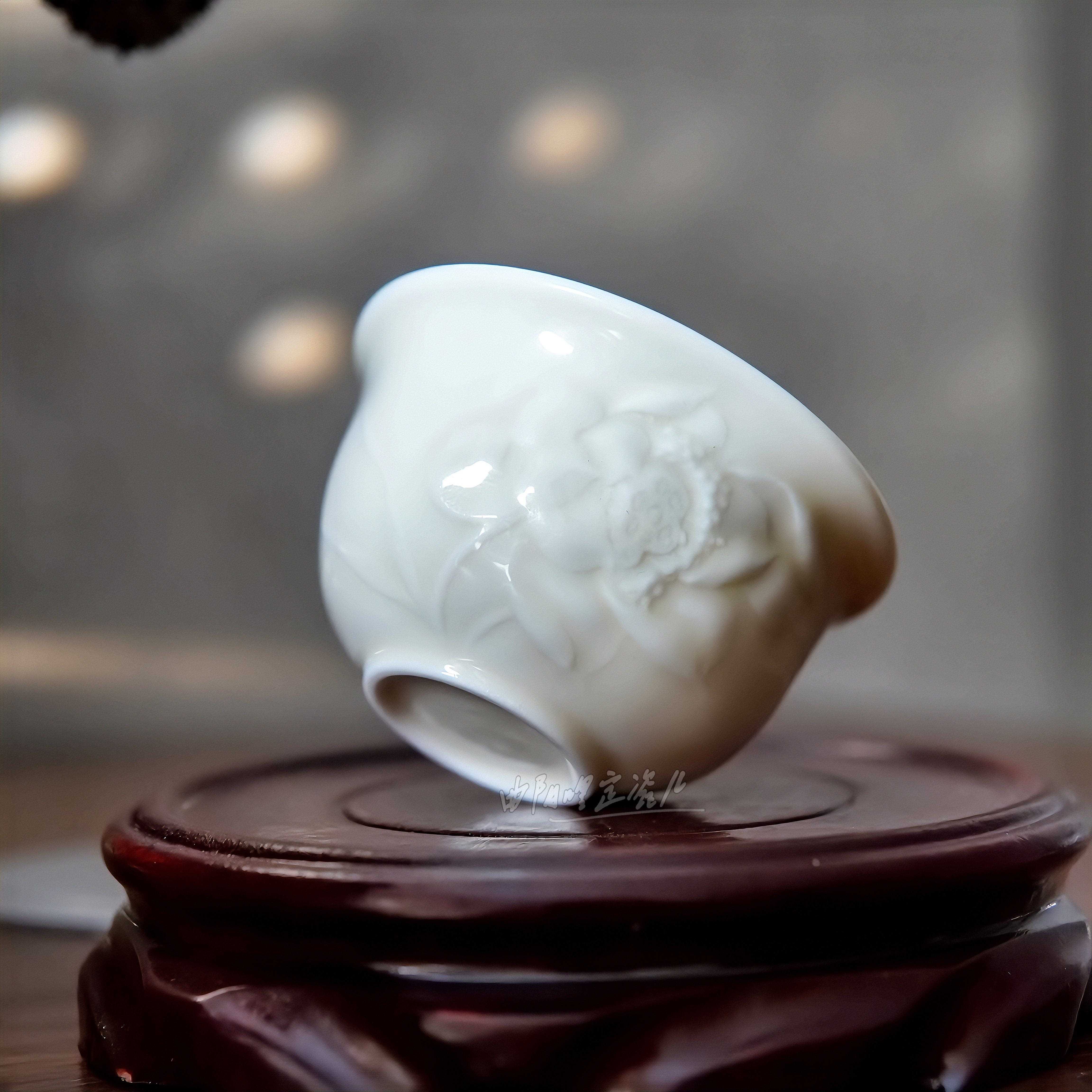 定瓷茶具定窑白瓷高温烧制荷花客杯品茗杯曲阳原产地现代中式茶杯