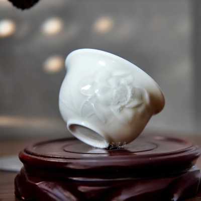 定瓷茶具定窑白瓷高温烧制荷花客杯品茗杯曲阳原产地现代中式茶杯