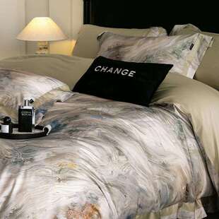 水墨画风天丝棉四件套恒温裸感春夏吸湿透气印花被套长辈用