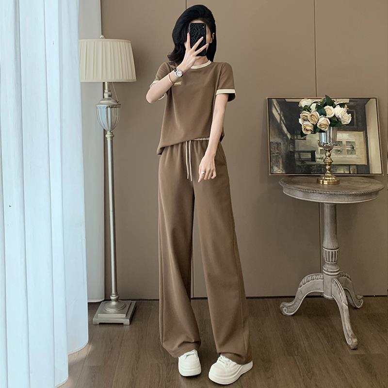 欧洲站休闲运动套装女2026新款夏季高级感短袖T恤阔腿裤两件套潮