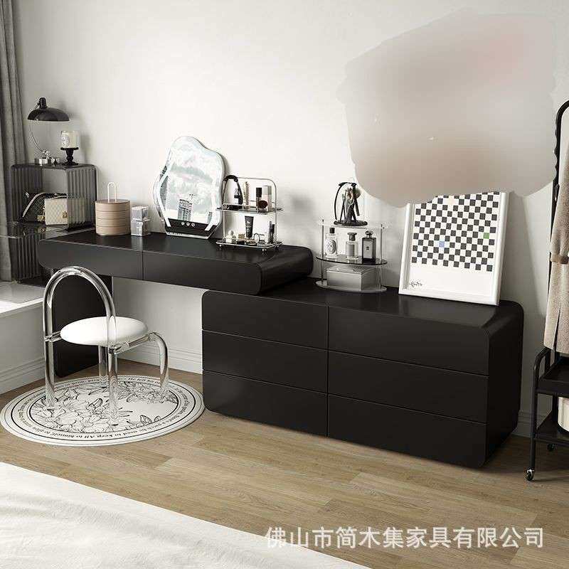 七号公寓梳妆台烤漆黑色意式极简奶油风卧室轻奢化妆桌收纳柜斗柜
