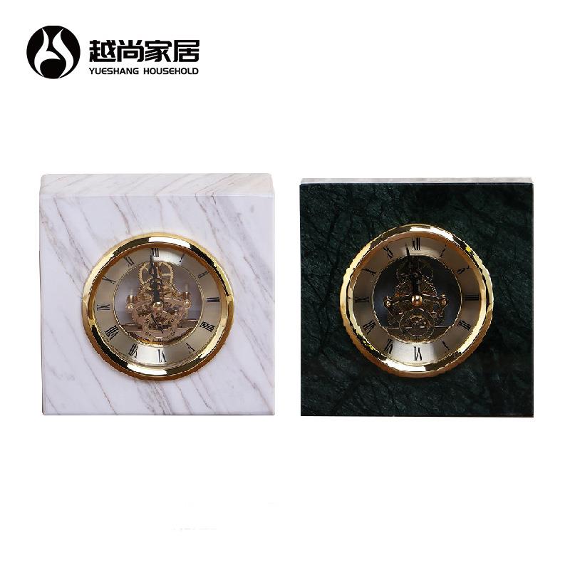 大理石金属家用台钟样板间客厅玄关中式饰品摆件卧室床头创意北欧