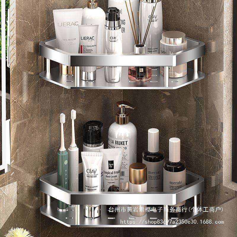 免打孔三角玻璃置物架毛巾架三角架收纳架厕所卫生间壁挂式垒德株