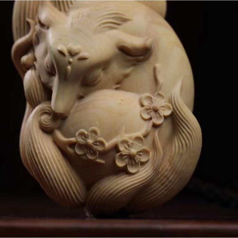 九尾狐狐狸雕刻工艺品厂家批发小叶黄杨木雕根雕手把件文玩挂件